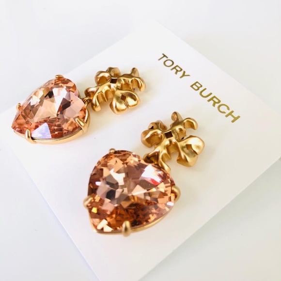 NEW Tory Burch Roxanne Pale Papaya Crystal Drop Earrings - Picture 4 of 5